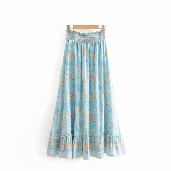mint Boho Hippie Gypsy Floral HI LOw Maxi Dress - Picture 6 of 7